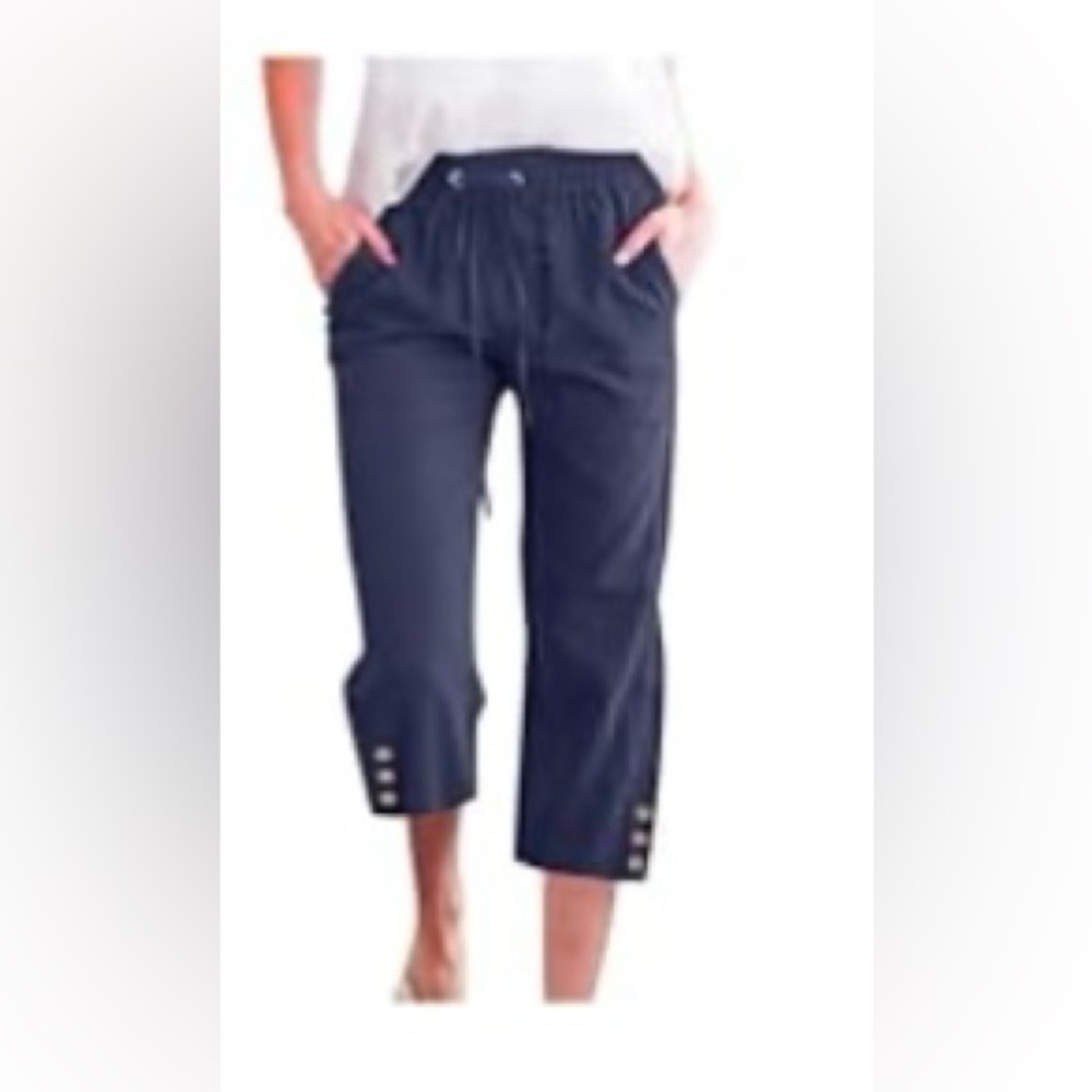 Casual Capris with drawstring - navy blue